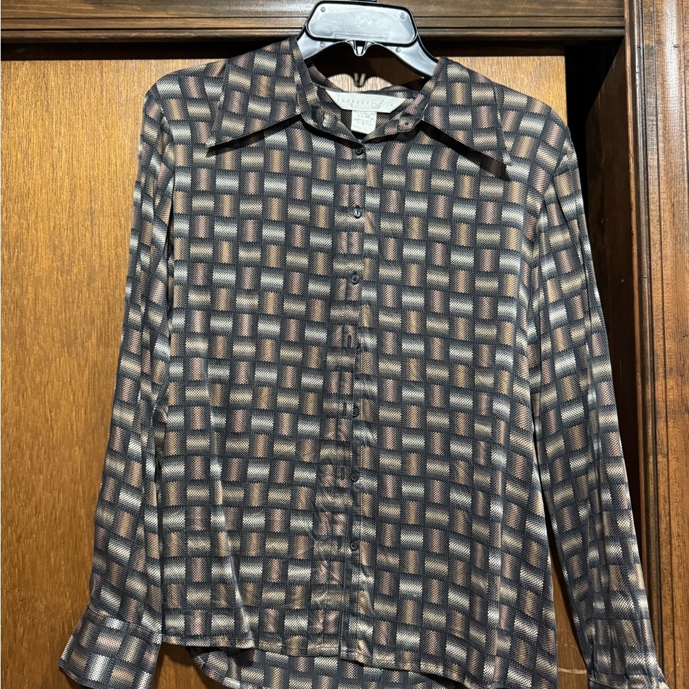 Express Geometric Pattern Blouse - Black and Brown